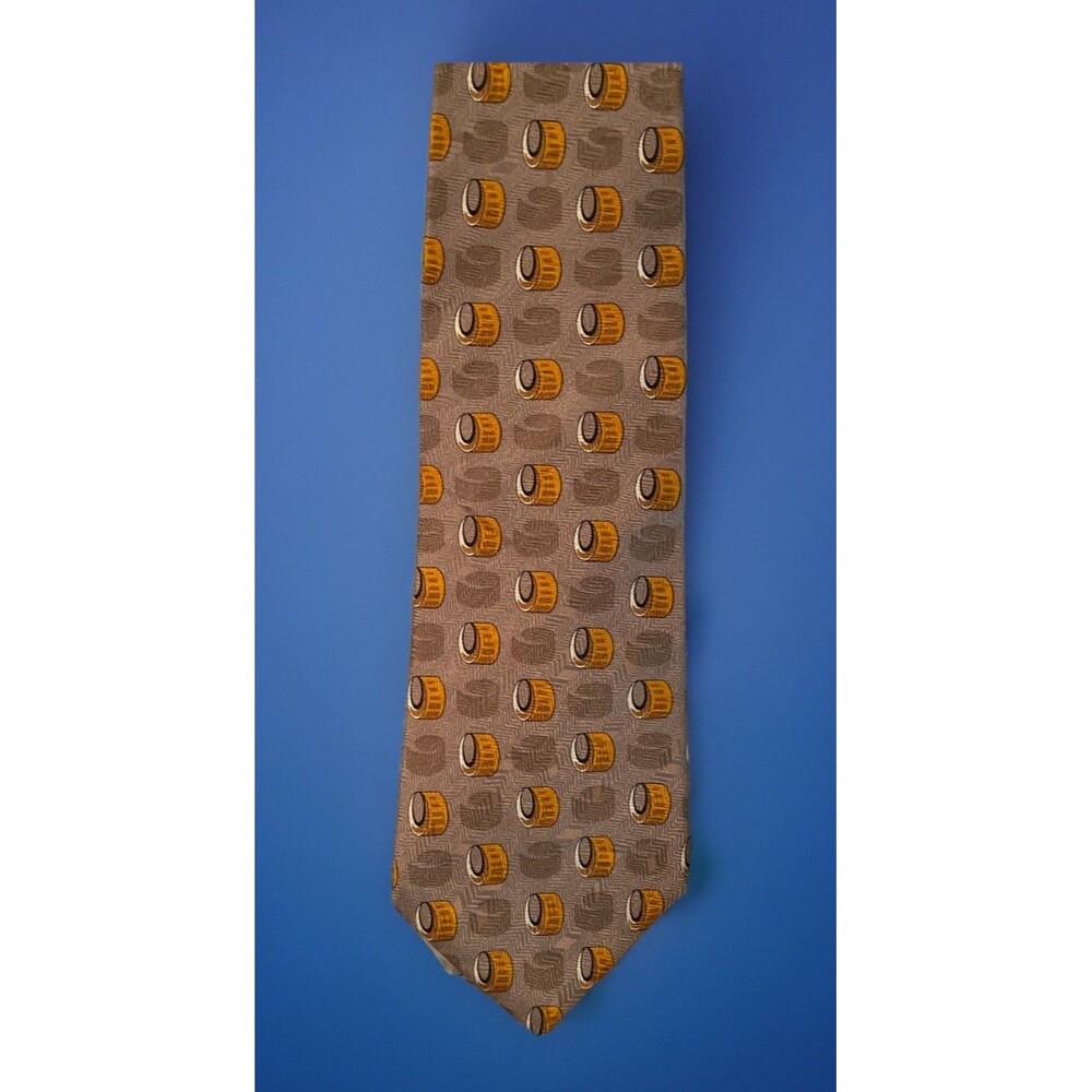 “Vintage Novelty Beer Mug Tie Pikone Gray Yellow Funny Mens Tie”